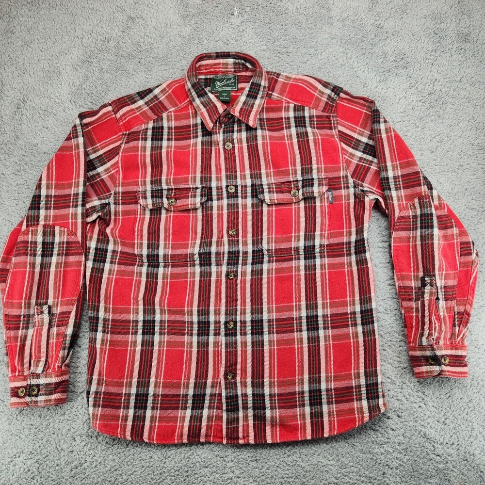 Woolrich Plaid Flannel Long Sleeve Button Shirt Mens L Red 100% Cotton Pockets - Picture 2 of 7